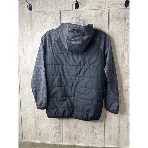Under Armour Youth Medium Cold Gear Black & Gray Hooded Full Zip Jacket Pockets - Picture 2 of 7